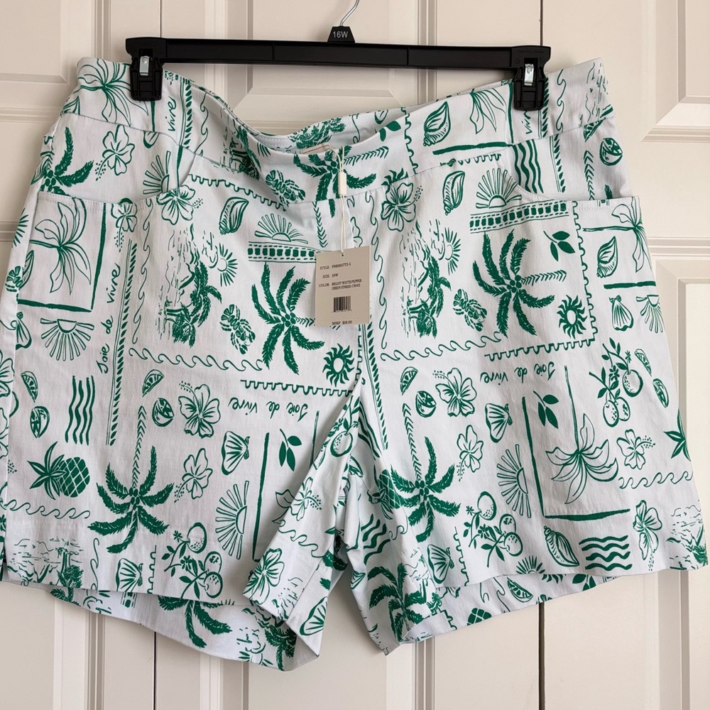 Green and White Patterned Shorts